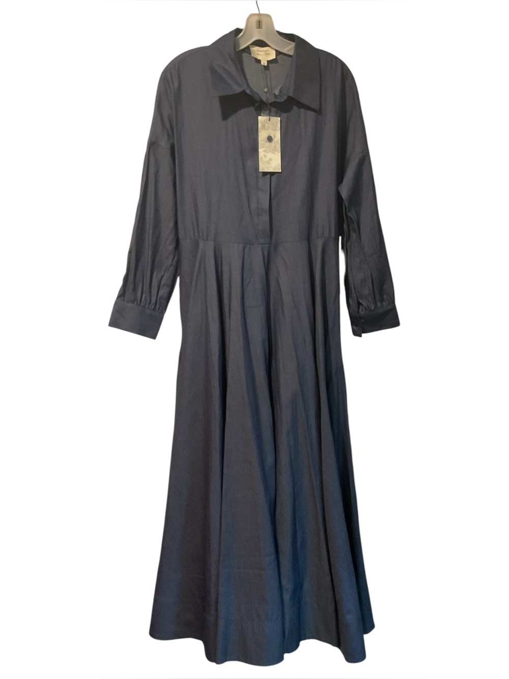 NWT $348 Tuckernuck Blue Cotton Shirt Maxi Dress Button Up Fit and Flare Sz L